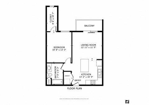 Floor plan for 1 bed, 1 bath, 663 sqft
